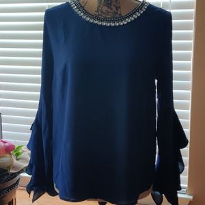 Meraki Jeweled Collar Long Sleeve Blouse